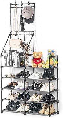 Sturdy 5-Tier Shoe Rack with Coat Hooks: Organize Your Closet Efficiently