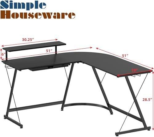 Review: SHW Vista L-Shape Desk‍ with⁤ Monitor Stand, Black