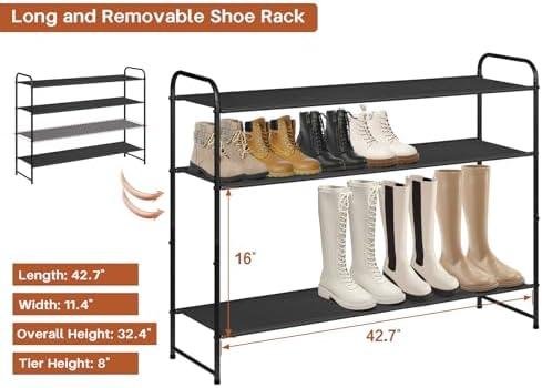 Review of KIMBORA ‌4⁤ Tier Long Floor Shoe Rack - Wide storage for 30 Pairs - Bedroom and Closet Organizer (Black)