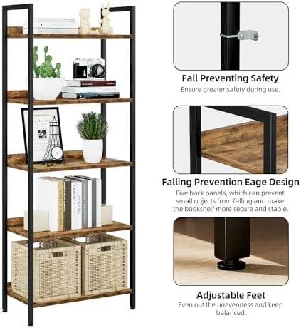 NUMENN 5 Tier Bookshelf: Sturdy, Stylish Storage Solution for Home and Office