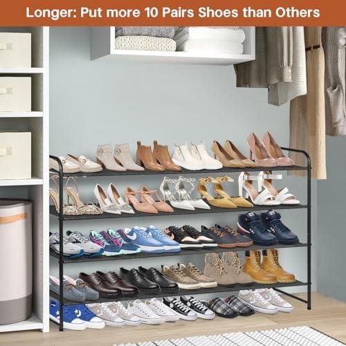 Review of KIMBORA ⁣4 Tier​ Long Floor Shoe Rack⁢ - Wide storage for 30 Pairs - Bedroom and Closet Organizer (Black)