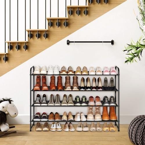 Review of KIMBORA 4 Tier Long Floor⁤ Shoe‍ Rack - Wide‌ storage for 30 Pairs - Bedroom and Closet​ Organizer (Black)