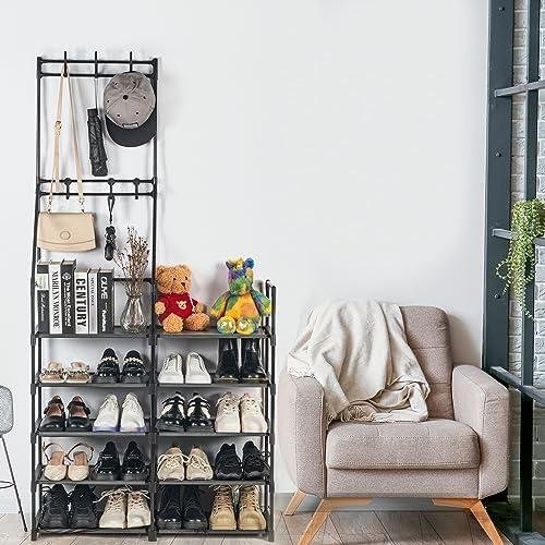 Sturdy 5-Tier Shoe Rack with Coat Hooks:‍ Organize Your Closet Efficiently