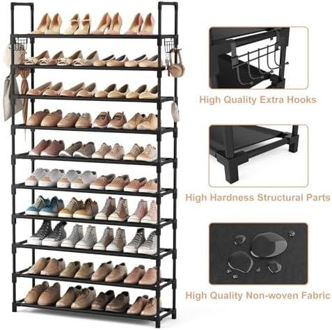 Review: VTRIN 10 Tiers Shoe Rack 50​ Pairs Capacity⁢ Shoe Organizer with Hooks - Informative Product Review