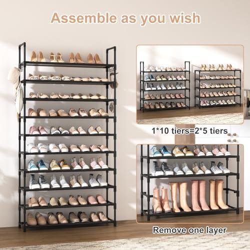 Review: VTRIN 10 Tiers Shoe Rack 50 Pairs ⁣Capacity Shoe Organizer‌ with Hooks ​- Informative Product Review