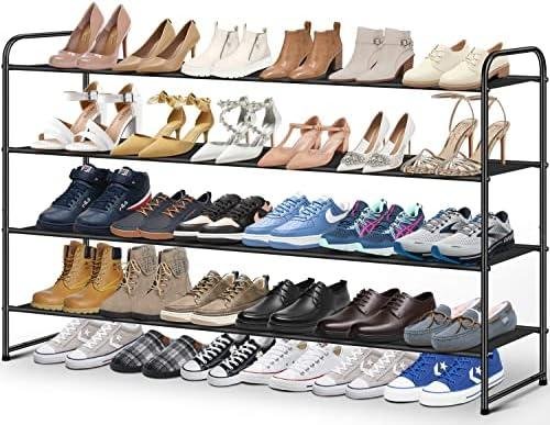 Review of KIMBORA 4 Tier​ Long Floor Shoe Rack - Wide storage for 30⁤ Pairs - Bedroom and Closet Organizer (Black)