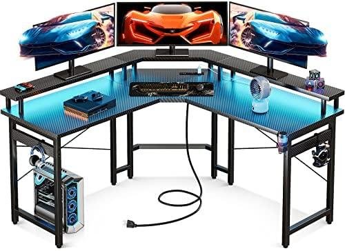 ODK L Shaped Gaming Desk Review: LED Lights, Power Outlets, Monitor Stand