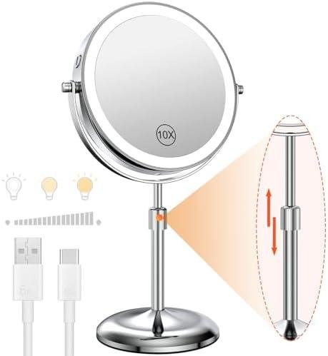 Benbilry Lighted Makeup Mirror Review: 10X Magnification, 3 Color Lights, Adjustable Height & Brightness