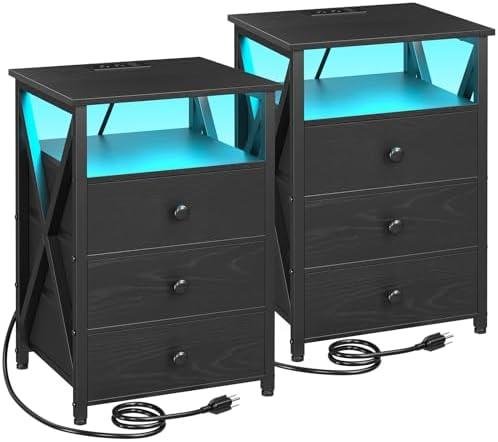 AMHANCIBLE Night Stand Set 2 Review: LED Nightstands with Charging Station