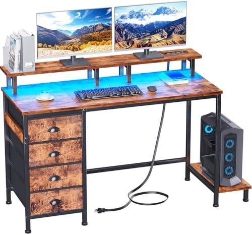 Furologee Gaming Desk Review: LED Lights, 4 Drawers, Monitor Stand