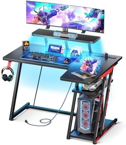 MOTPK L Shaped Gaming Desk Review: Small Corner Desk with LED Lights and Power Outlets