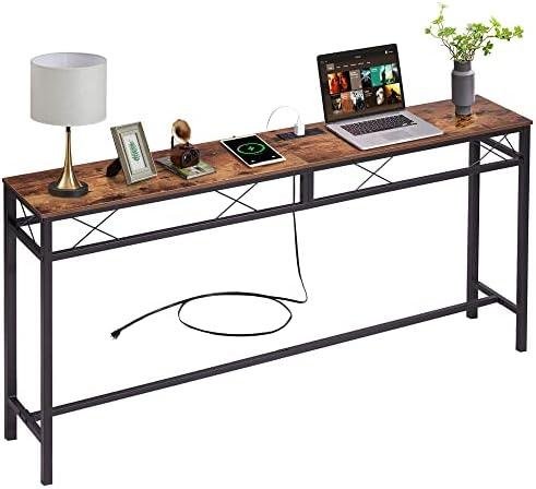 VECELO 55In Extra Long Narrow Console Table Review: Industrial Style with Charging Station