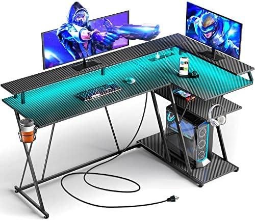 SEVEN WARRIOR L-Shaped Gaming Desk Review: LED Lights & Power Outlets