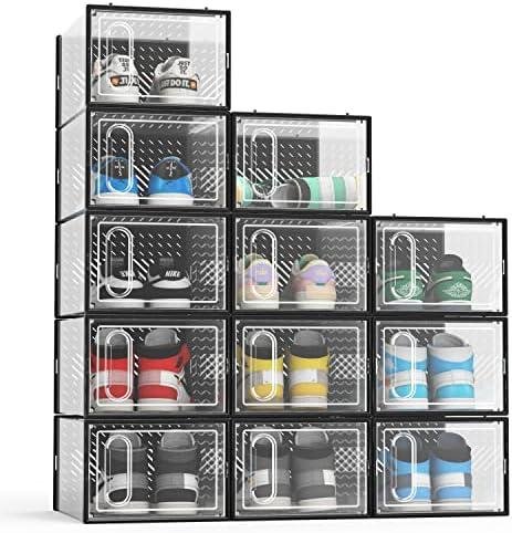 Hrrsaki XX-Large 12 Pack Shoe Storage Boxes Review: Clear Plastic Stackable Shoe Organizers with Lids for Closet