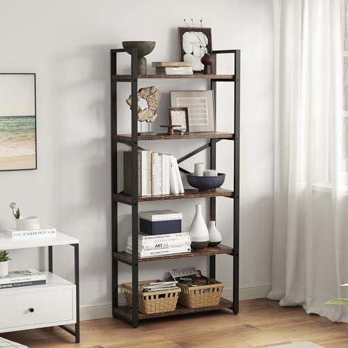 5 Tier Bookshelf Rustic Industrial Style Review: Stylish Storage Solution for Any Room