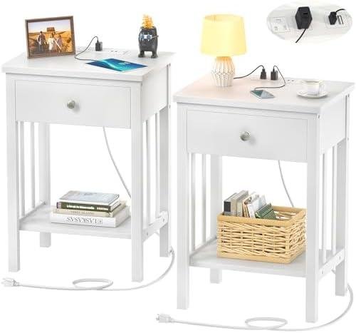 Homykic White Nightstand Set of 2 Review: Stylish & Functional Bamboo Bedside Tables with Charging Station