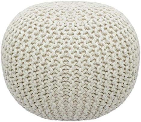 Cotton Craft Hand Knitted Cable Style Dori Pouf Review: Ivory Floor Ottoman