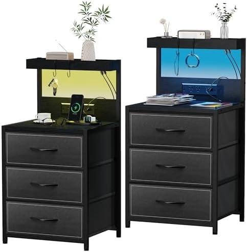 Review: LED Nightstand Set of 2 with Charging Station & Storage – Black