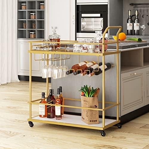 Review: Stylish & Sturdy Gold Bar Cart with 2 Tier Mirrored Shelves