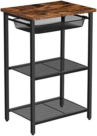 Review: Tall Industrial Side Table with Metal Basket, Rustic Brown Addition for Any Room