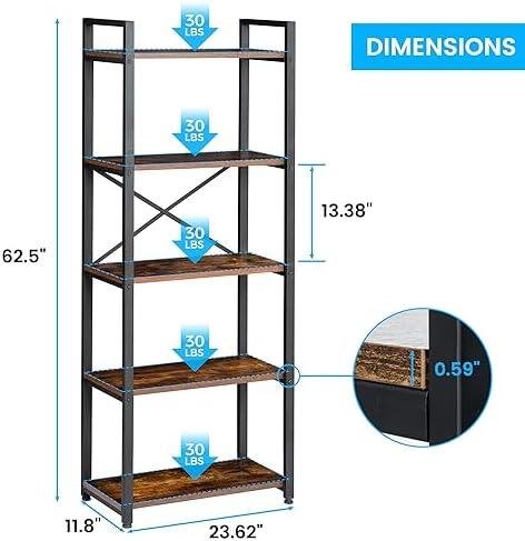 5 Tier Bookshelf ⁤Rustic⁤ Industrial⁣ Style Review: Stylish Storage Solution⁤ for Any ‍Room