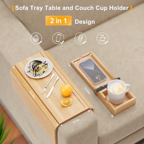 Bestjing Bamboo Sofa Armrest Tray Review:⁤ Couch‍ Arm Tray with Cup Holder