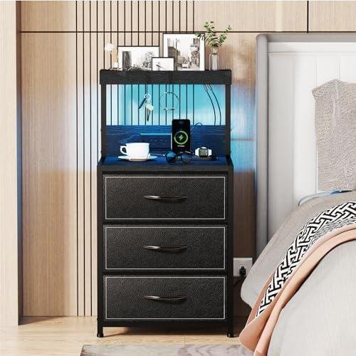 Review: LED Nightstand Set of 2 with Charging Station & Storage - Black