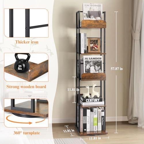 BIKONEY 5-Tier Rotating Bookshelf Tower Review: Space-Saving & Stylish