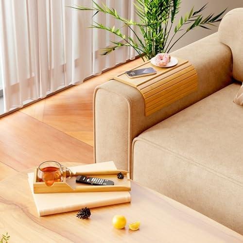 Bestjing Bamboo Sofa Armrest Tray Review: Couch Arm Tray with Cup Holder