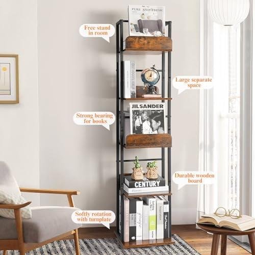 BIKONEY 5-Tier Rotating Bookshelf Tower Review: Space-Saving & Stylish