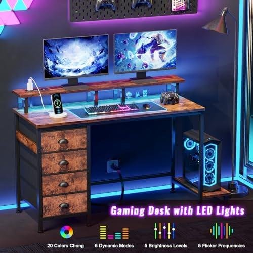 Furologee⁣ Gaming ⁣Desk Review: LED Lights, 4 Drawers,⁢ Monitor Stand