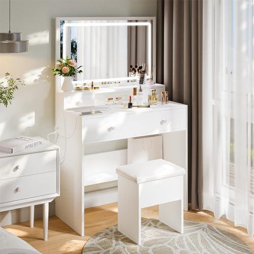 Review: Elegant White Makeup Vanity Desk with Lights